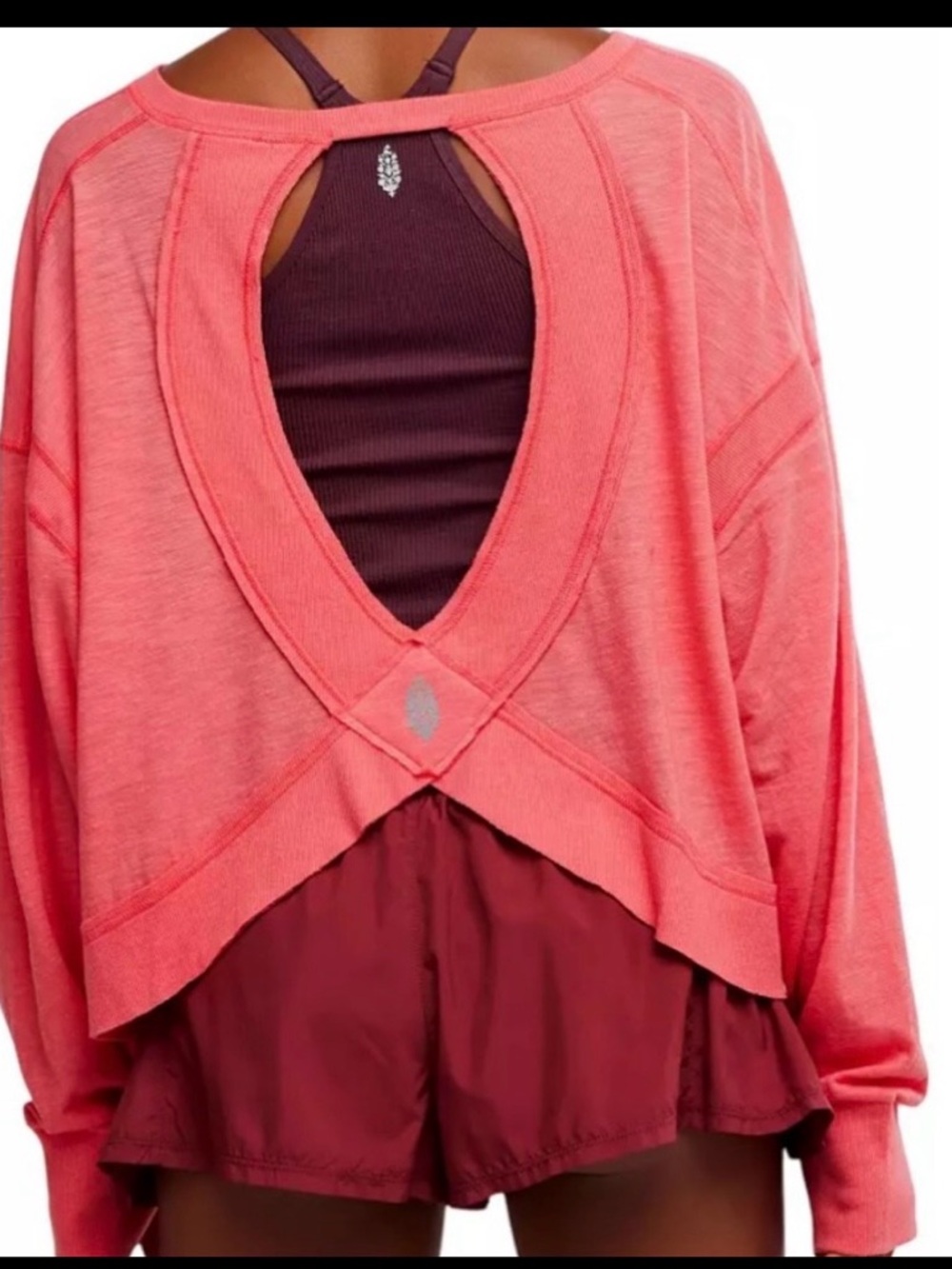 Women's Open-Back Crop Sweatshirt - Coral Pink - Picture 4 of 4
